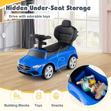 3-in-1 Ride on Push Car Mercedes-Benz Licensed Sliding Car with Canopy-Blue - Blue - Push & Pedal Ride On Toys