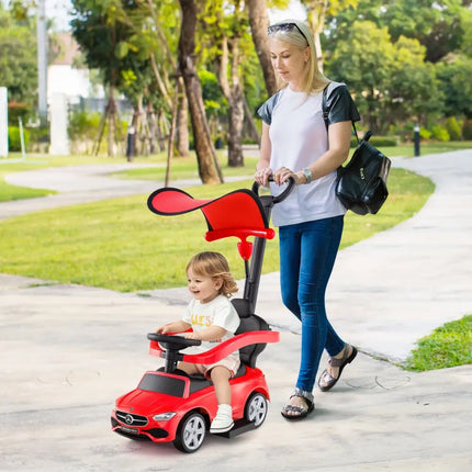 3-in-1 Ride on Push Car Mercedes-Benz Licensed Sliding Car with Canopy-Red - Red - Push & Pedal Ride On Toys