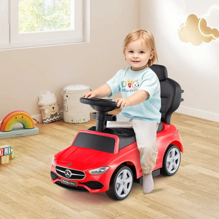 3-in-1 Ride on Push Car Mercedes-Benz Licensed Sliding Car with Canopy-Red - Red - Push & Pedal Ride On Toys