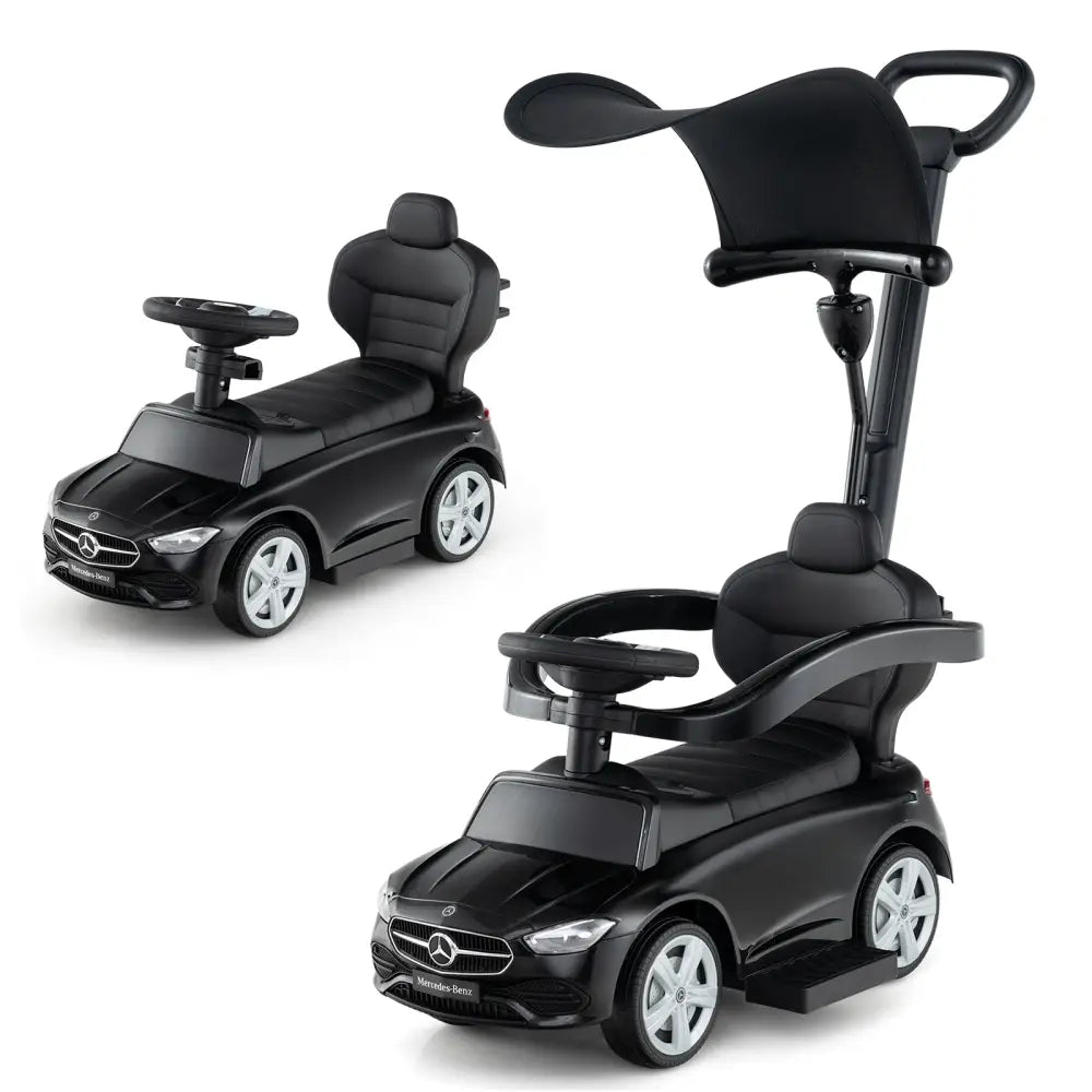 3-in-1 Ride on Push Car Mercedes-Benz Licensed Sliding Car with Canopy-Black - Black - Push & Pedal Ride On Toys