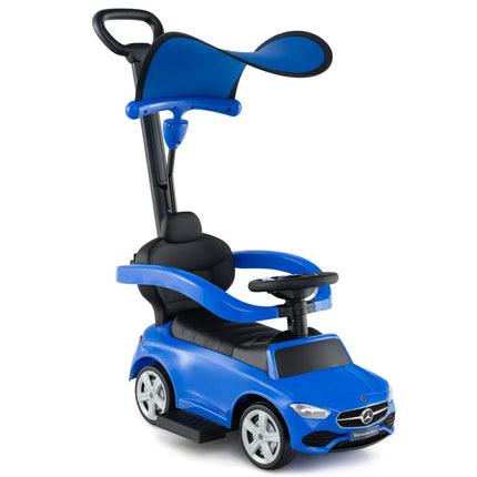 3-in-1 Ride on Push Car Mercedes-Benz Licensed Sliding Car with Canopy-Blue - Blue - Push & Pedal Ride On Toys