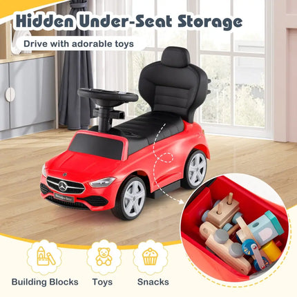 3-in-1 Ride on Push Car Mercedes-Benz Licensed Sliding Car with Canopy-Red - Red - Push & Pedal Ride On Toys