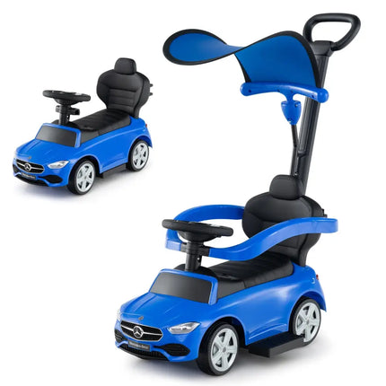 3-in-1 Ride on Push Car Mercedes-Benz Licensed Sliding Car with Canopy-Blue - Blue - Push & Pedal Ride On Toys