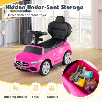 3 - in - 1 Ride on Push Car Mercedes - Benz Licensed Sliding Car with Canopy - Pink - Oasis Home Essentials
