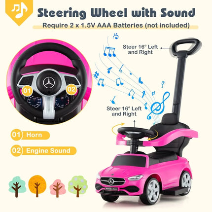 3 - in - 1 Ride on Push Car Mercedes - Benz Licensed Sliding Car with Canopy - Pink - Oasis Home Essentials