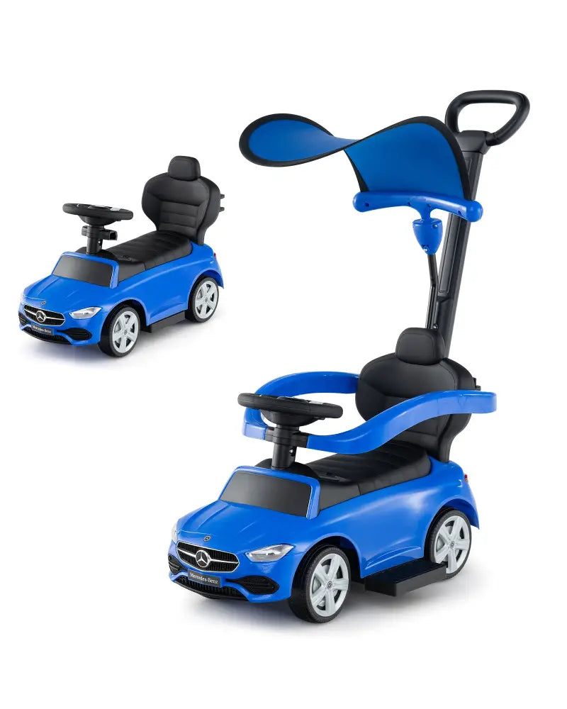 3-in-1 Ride on Push Car Mercedes-Benz Licensed Sliding Car with Canopy-Blue - Blue - Push & Pedal Ride On Toys