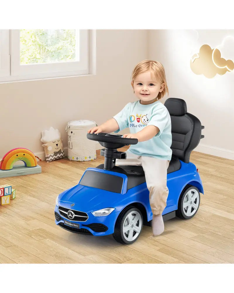 3-in-1 Ride on Push Car Mercedes-Benz Licensed Sliding Car with Canopy-Blue - Blue - Push & Pedal Ride On Toys