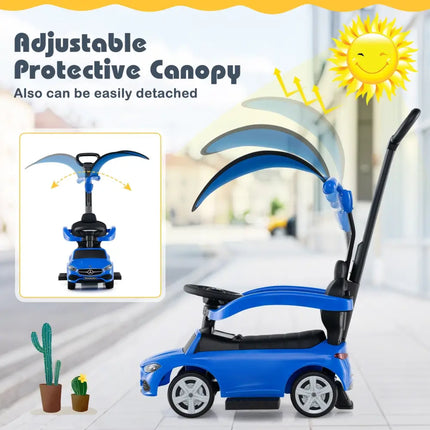 3-in-1 Ride on Push Car Mercedes-Benz Licensed Sliding Car with Canopy-Blue - Blue - Push & Pedal Ride On Toys