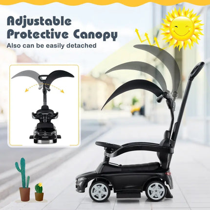 3 - in - 1 Ride on Push Car Mercedes - Benz Licensed Sliding Car with Canopy - Black - Oasis Home Essentials