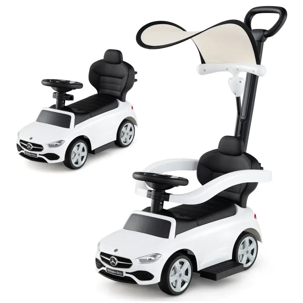 3-in-1 Ride on Push Car Mercedes-Benz Licensed Sliding Car with Canopy-White - White - Push & Pedal Ride On Toys