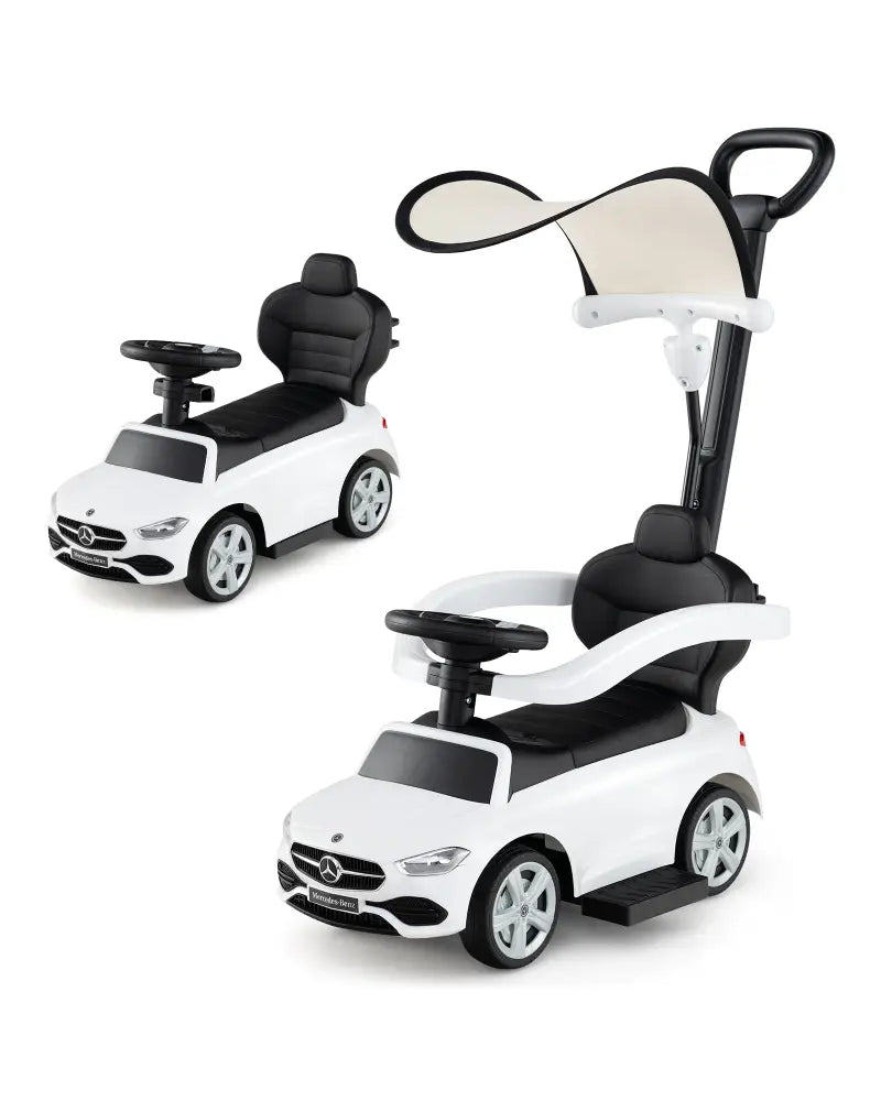 3-in-1 Ride on Push Car Mercedes-Benz Licensed Sliding Car with Canopy-White - White - Push & Pedal Ride On Toys