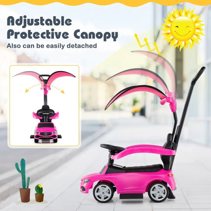 3 - in - 1 Ride on Push Car Mercedes - Benz Licensed Sliding Car with Canopy - Pink - Oasis Home Essentials
