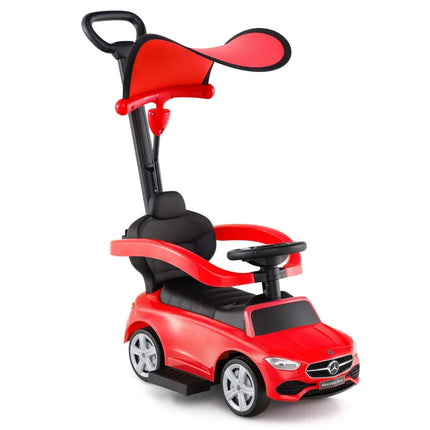 3-in-1 Ride on Push Car Mercedes-Benz Licensed Sliding Car with Canopy-Red - Red - Push & Pedal Ride On Toys