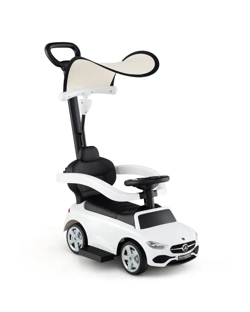 3-in-1 Ride on Push Car Mercedes-Benz Licensed Sliding Car with Canopy-White - White - Push & Pedal Ride On Toys