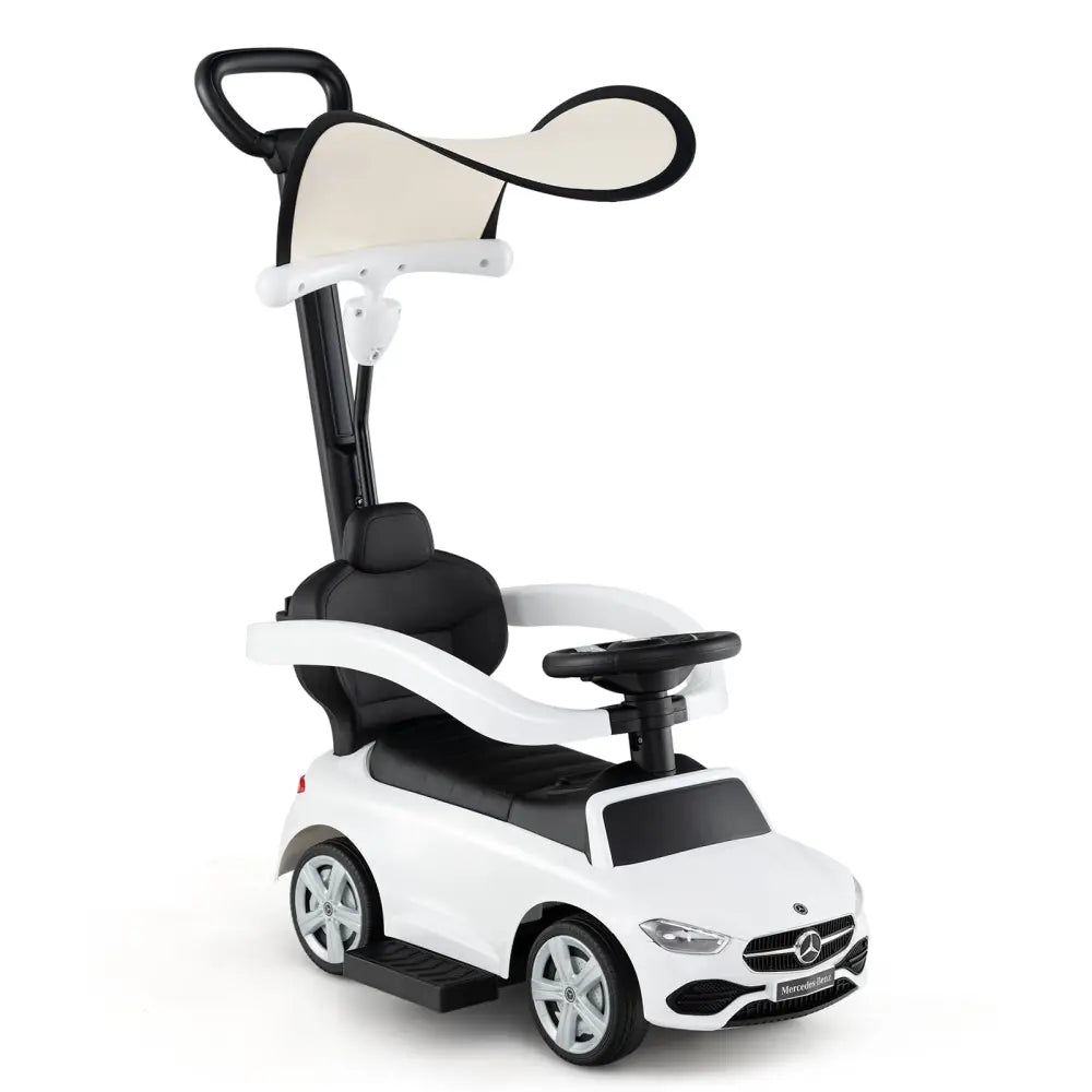 3-in-1 Ride on Push Car Mercedes-Benz Licensed Sliding Car with Canopy-White - White - Push & Pedal Ride On Toys