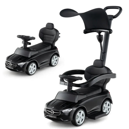 3 - in - 1 Ride on Push Car Mercedes - Benz Licensed Sliding Car with Canopy - Black - Oasis Home Essentials