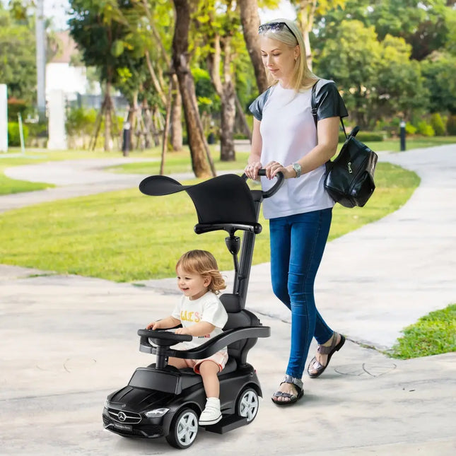 3 - in - 1 Ride on Push Car Mercedes - Benz Licensed Sliding Car with Canopy - Black - Oasis Home Essentials