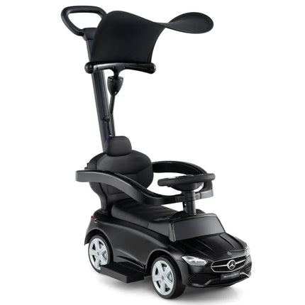 3 - in - 1 Ride on Push Car Mercedes - Benz Licensed Sliding Car with Canopy - Black - Oasis Home Essentials