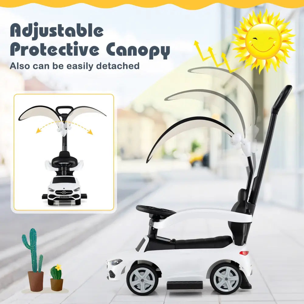 3-in-1 Ride on Push Car Mercedes-Benz Licensed Sliding Car with Canopy-White - White - Push & Pedal Ride On Toys