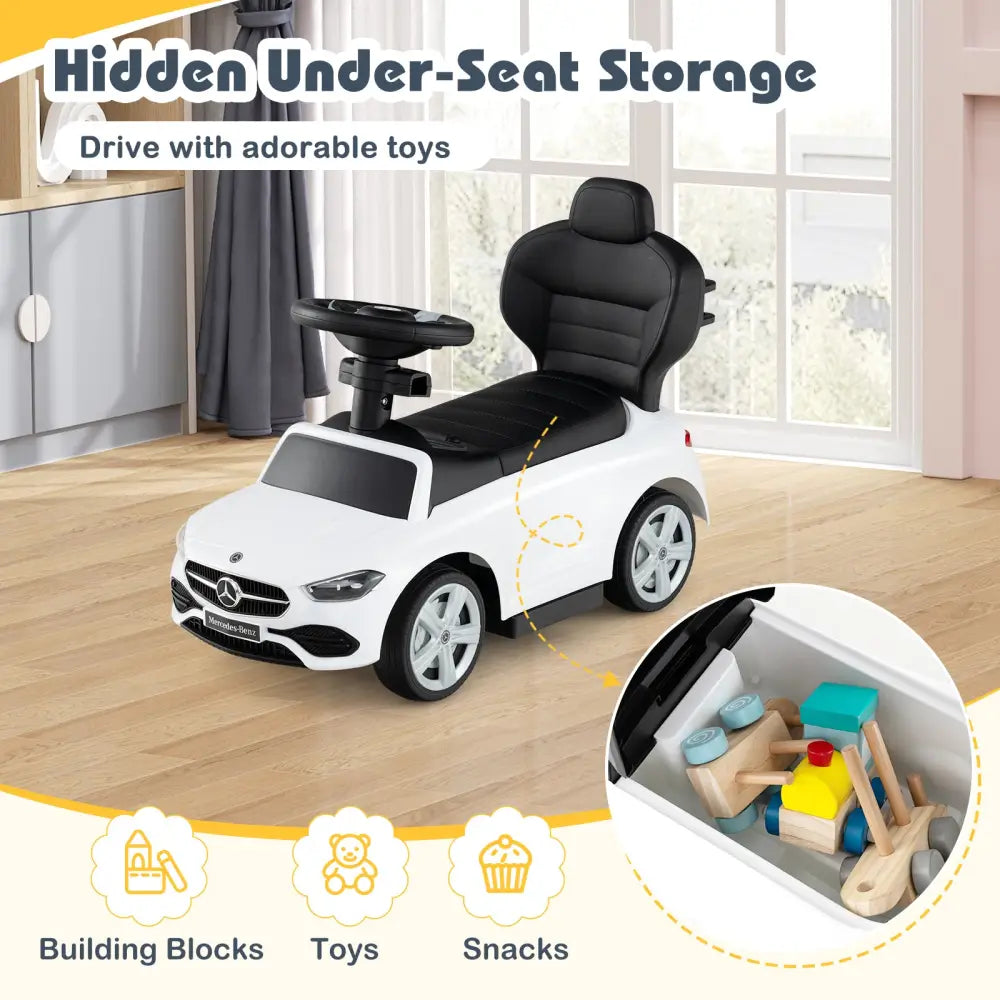 3-in-1 Ride on Push Car Mercedes-Benz Licensed Sliding Car with Canopy-White - White - Push & Pedal Ride On Toys