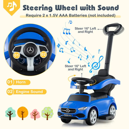 3-in-1 Ride on Push Car Mercedes-Benz Licensed Sliding Car with Canopy-Blue - Blue - Push & Pedal Ride On Toys
