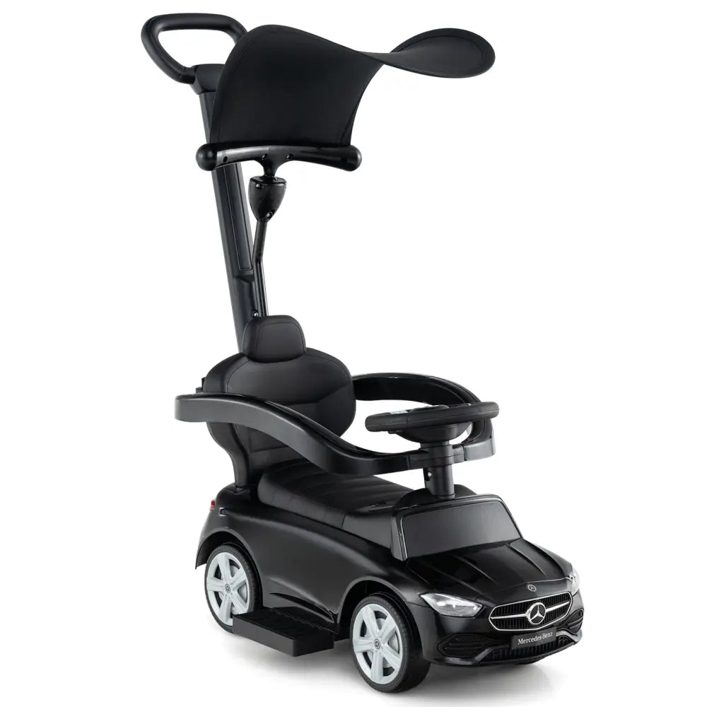 3-in-1 Ride on Push Car Mercedes-Benz Licensed Sliding Car with Canopy-Black - Black - Push & Pedal Ride On Toys