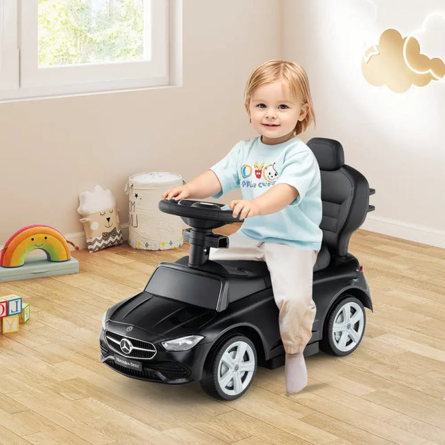3 - in - 1 Ride on Push Car Mercedes - Benz Licensed Sliding Car with Canopy - Black - Oasis Home Essentials