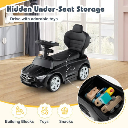 3 - in - 1 Ride on Push Car Mercedes - Benz Licensed Sliding Car with Canopy - Black - Oasis Home Essentials
