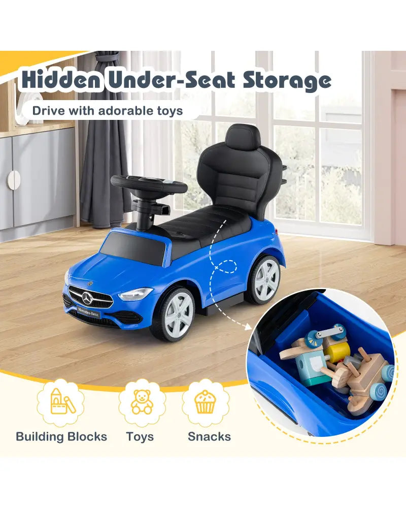 3-in-1 Ride on Push Car Mercedes-Benz Licensed Sliding Car with Canopy-Blue - Blue - Push & Pedal Ride On Toys