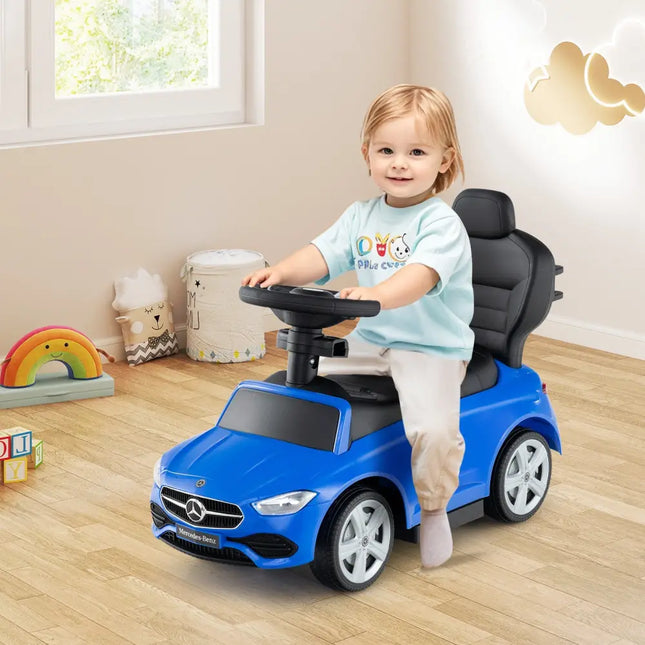 3-in-1 Ride on Push Car Mercedes-Benz Licensed Sliding Car with Canopy-Blue - Blue - Push & Pedal Ride On Toys