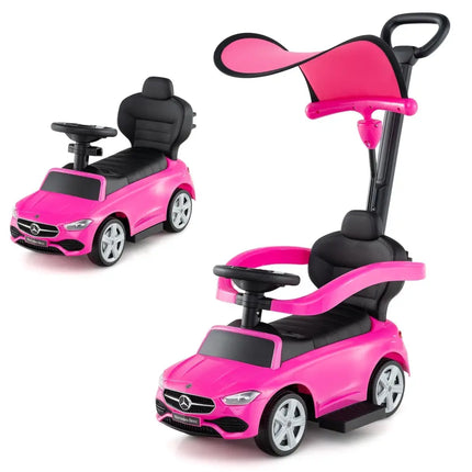 3 - in - 1 Ride on Push Car Mercedes - Benz Licensed Sliding Car with Canopy - Pink - Oasis Home Essentials
