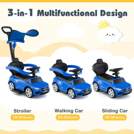 3-in-1 Ride on Push Car Mercedes-Benz Licensed Sliding Car with Canopy-Blue - Blue - Push & Pedal Ride On Toys