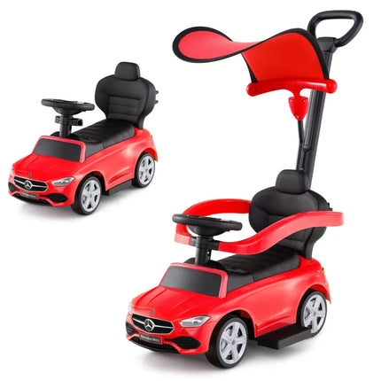 3-in-1 Ride on Push Car Mercedes-Benz Licensed Sliding Car with Canopy-Red - Red - Push & Pedal Ride On Toys