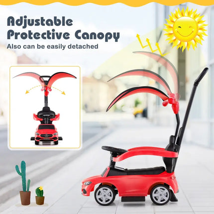 3-in-1 Ride on Push Car Mercedes-Benz Licensed Sliding Car with Canopy-Red - Red - Push & Pedal Ride On Toys
