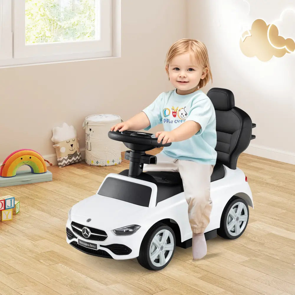 3-in-1 Ride on Push Car Mercedes-Benz Licensed Sliding Car with Canopy-White - White - Push & Pedal Ride On Toys