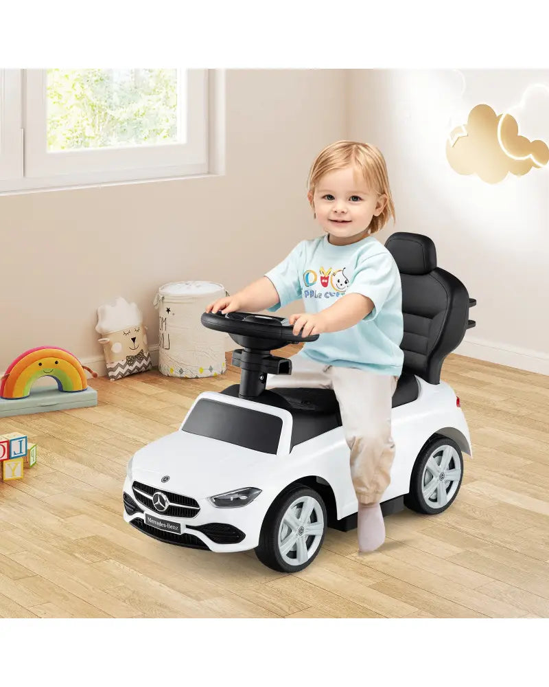3-in-1 Ride on Push Car Mercedes-Benz Licensed Sliding Car with Canopy-White - White - Push & Pedal Ride On Toys