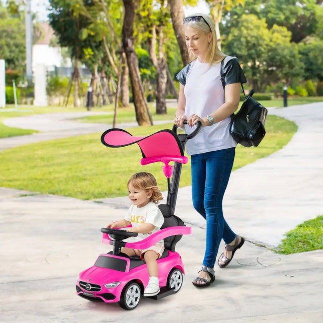 3 - in - 1 Ride on Push Car Mercedes - Benz Licensed Sliding Car with Canopy - Pink - Oasis Home Essentials