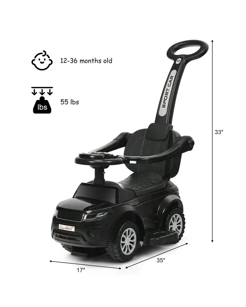 3 in 1 Ride on Push Car Toddler Stroller Sliding Car with Music-Black - Black - Push & Pedal Ride On Toys