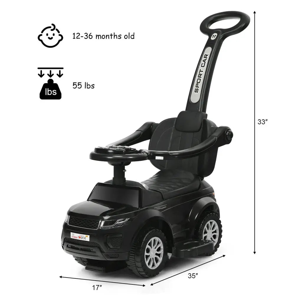 3 in 1 Ride on Push Car Toddler Stroller Sliding Car with Music-Black - Black - Push & Pedal Ride On Toys