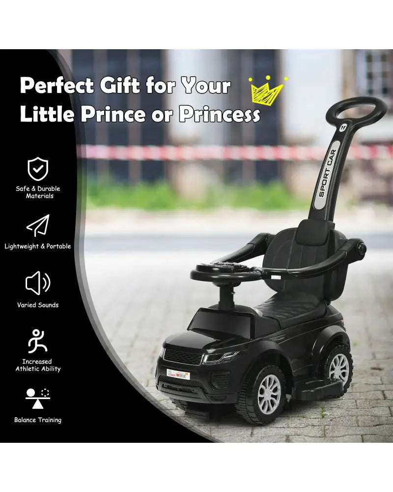 3 in 1 Ride on Push Car Toddler Stroller Sliding Car with Music-Black - Black - Push & Pedal Ride On Toys