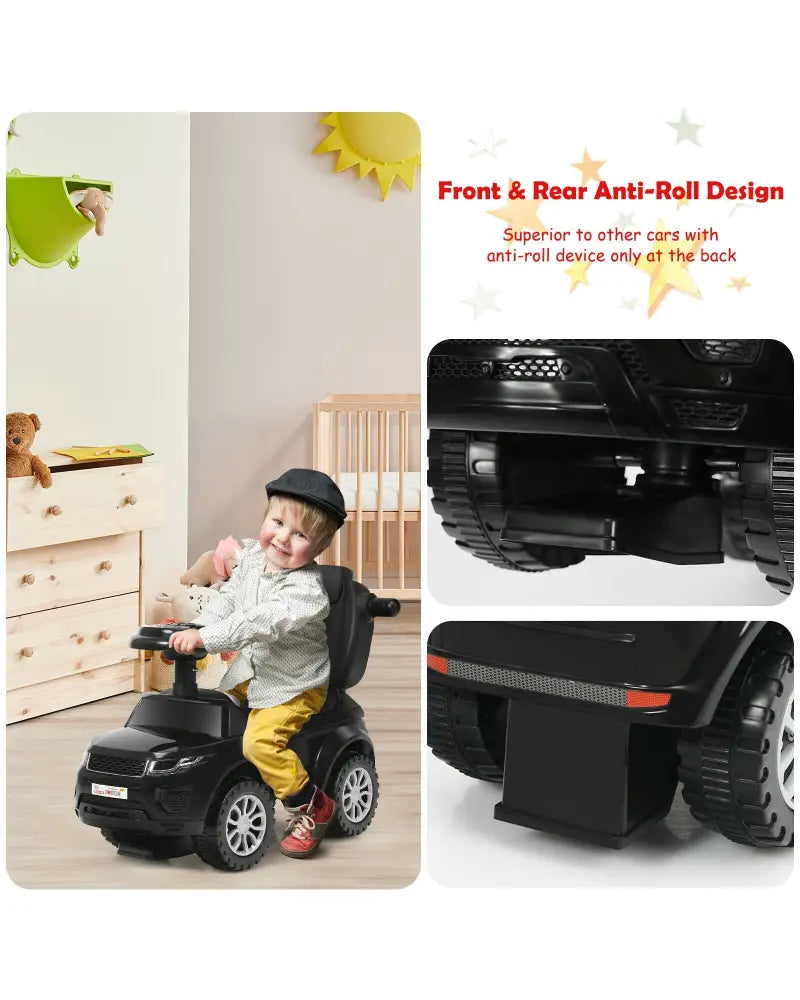 3 in 1 Ride on Push Car Toddler Stroller Sliding Car with Music-Black - Black - Push & Pedal Ride On Toys