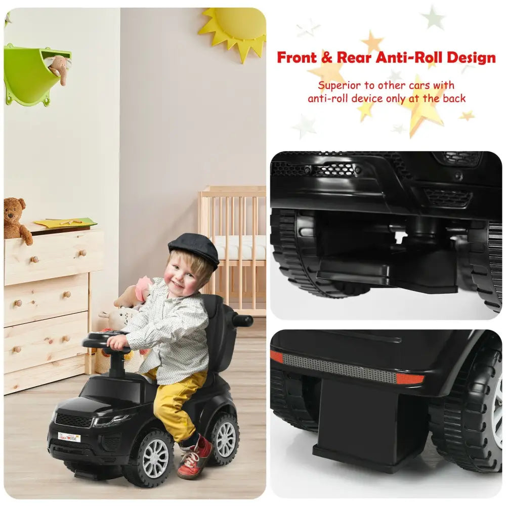 3 in 1 Ride on Push Car Toddler Stroller Sliding Car with Music-Black - Black - Push & Pedal Ride On Toys