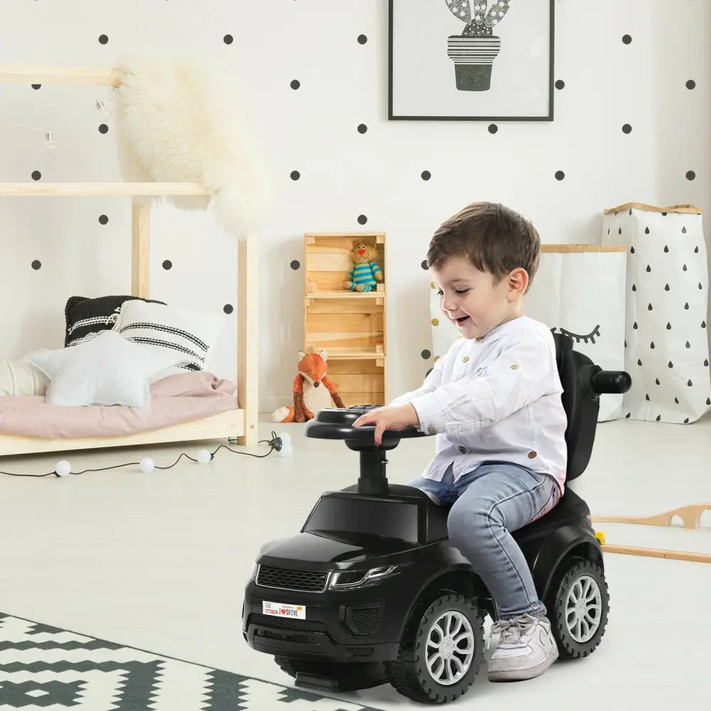 3 in 1 Ride on Push Car Toddler Stroller Sliding Car with Music-Black - Black - Push & Pedal Ride On Toys