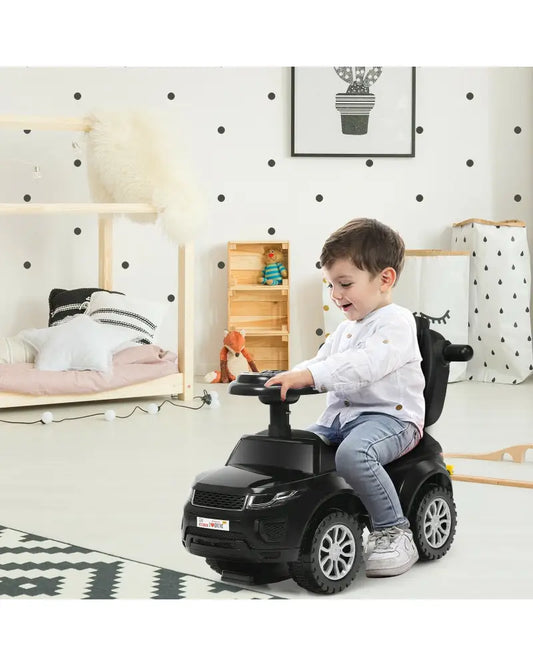 3 in 1 Ride on Push Car Toddler Stroller Sliding Car with Music-Black - Black - Push & Pedal Ride On Toys