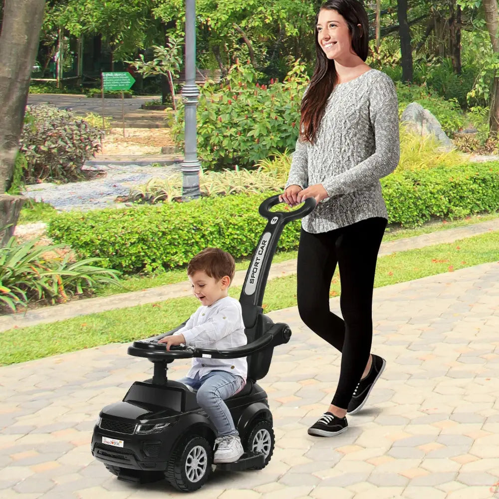 3 in 1 Ride on Push Car Toddler Stroller Sliding Car with Music-Black - Black - Push & Pedal Ride On Toys