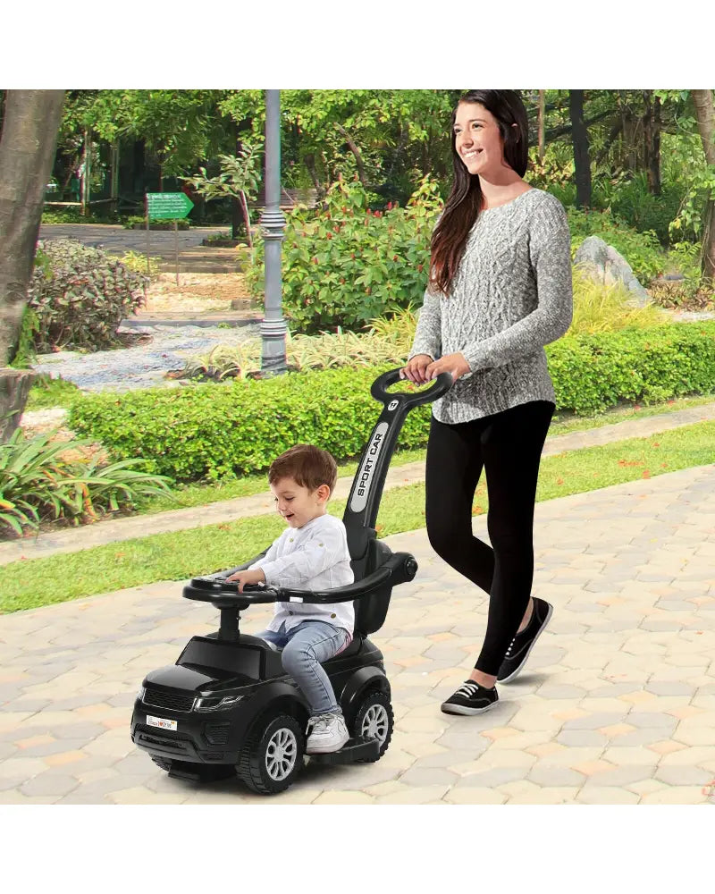 3 in 1 Ride on Push Car Toddler Stroller Sliding Car with Music-Black - Black - Push & Pedal Ride On Toys