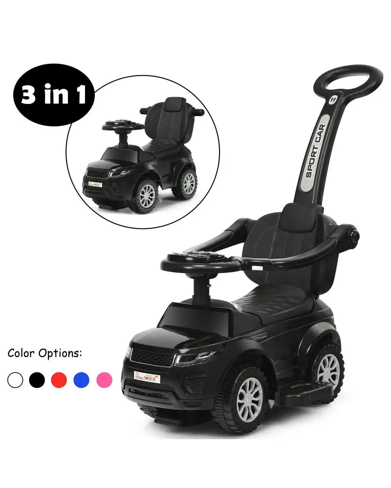 3 in 1 Ride on Push Car Toddler Stroller Sliding Car with Music-Black - Black - Push & Pedal Ride On Toys