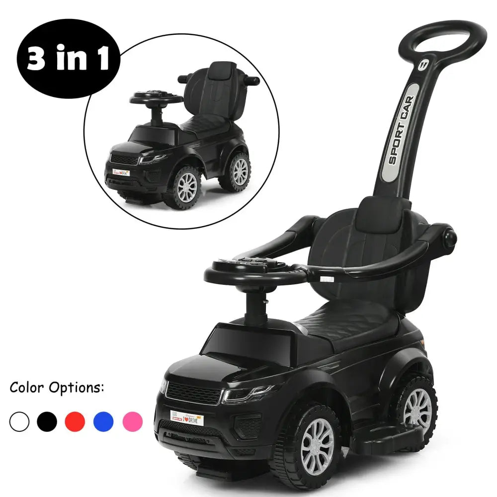 3 in 1 Ride on Push Car Toddler Stroller Sliding Car with Music-Black - Black - Push & Pedal Ride On Toys