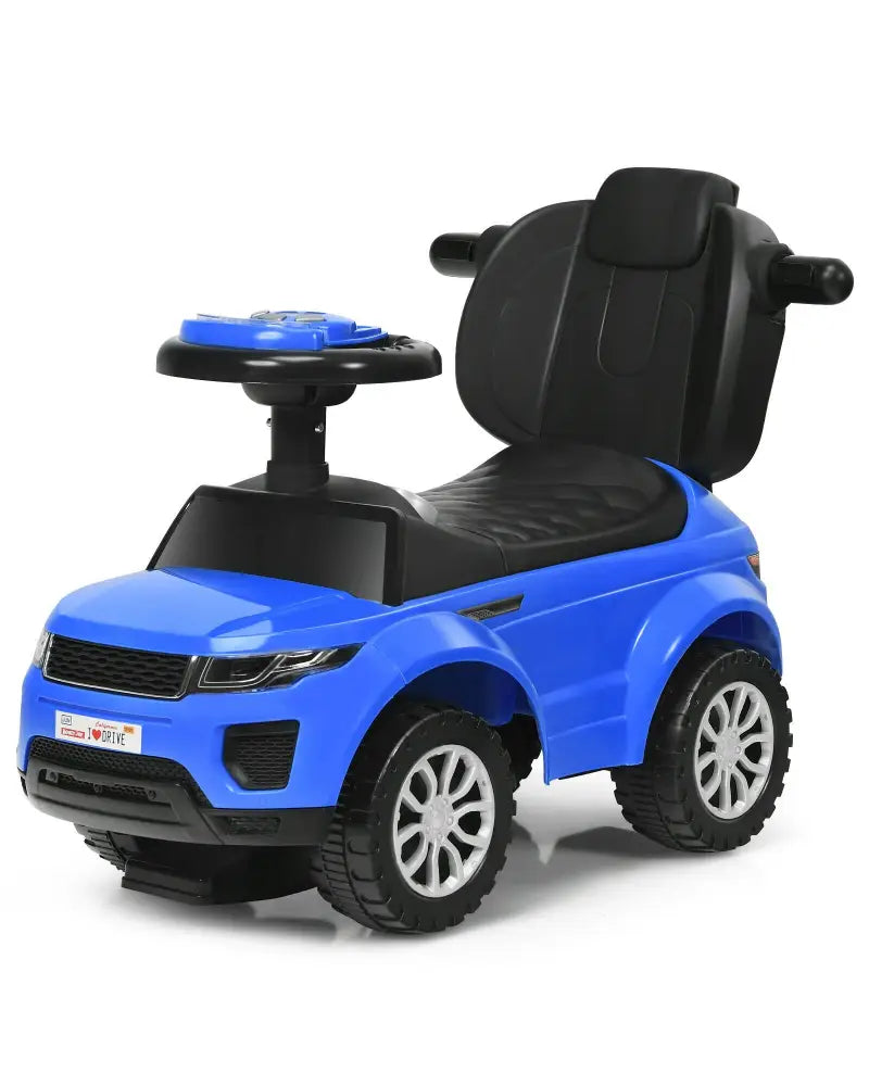 3 In 1 Ride on Push Car Toddler Stroller Sliding Car with Music-Blue - Blue - Push & Pedal Ride On Toys