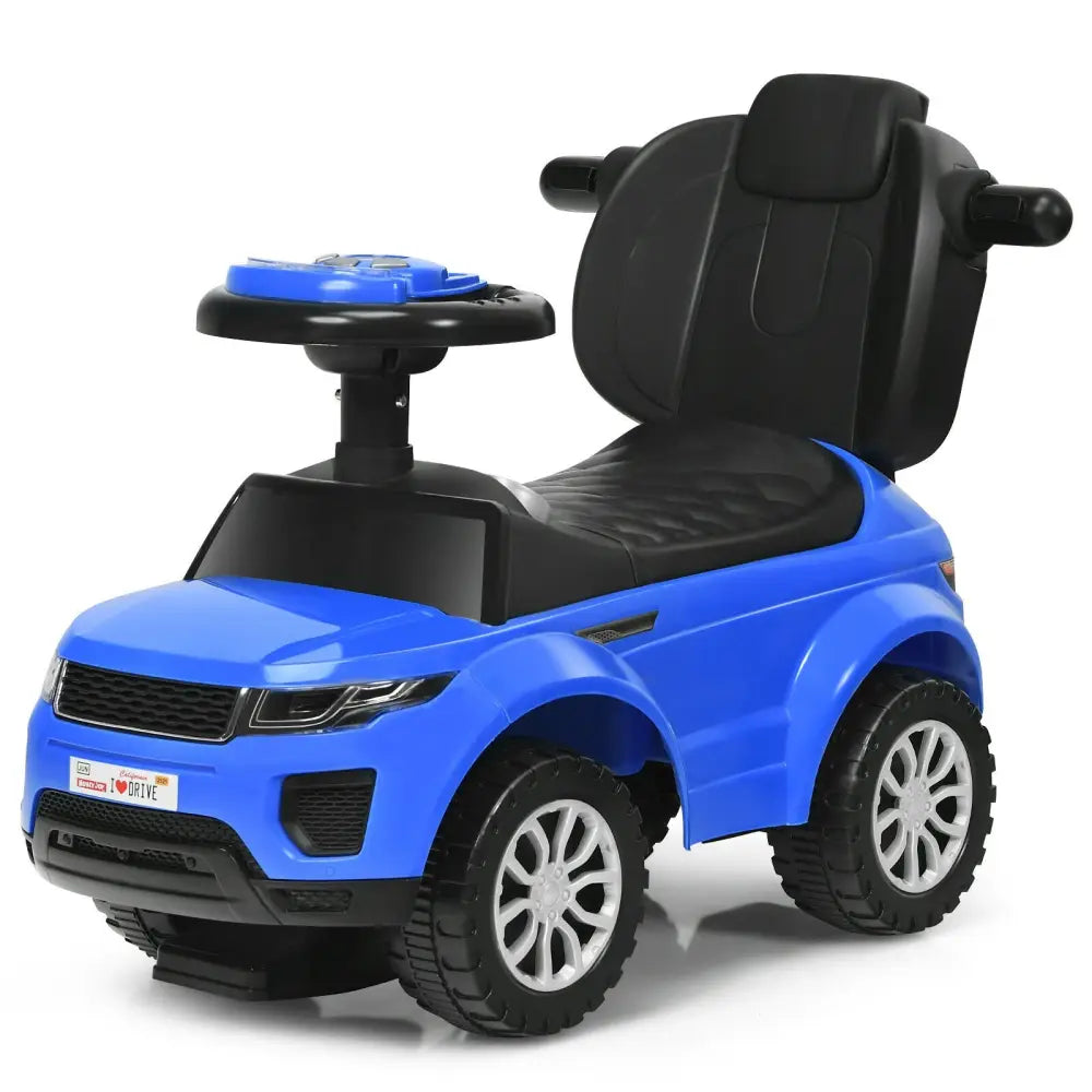 3 In 1 Ride on Push Car Toddler Stroller Sliding Car with Music-Blue - Blue - Push & Pedal Ride On Toys